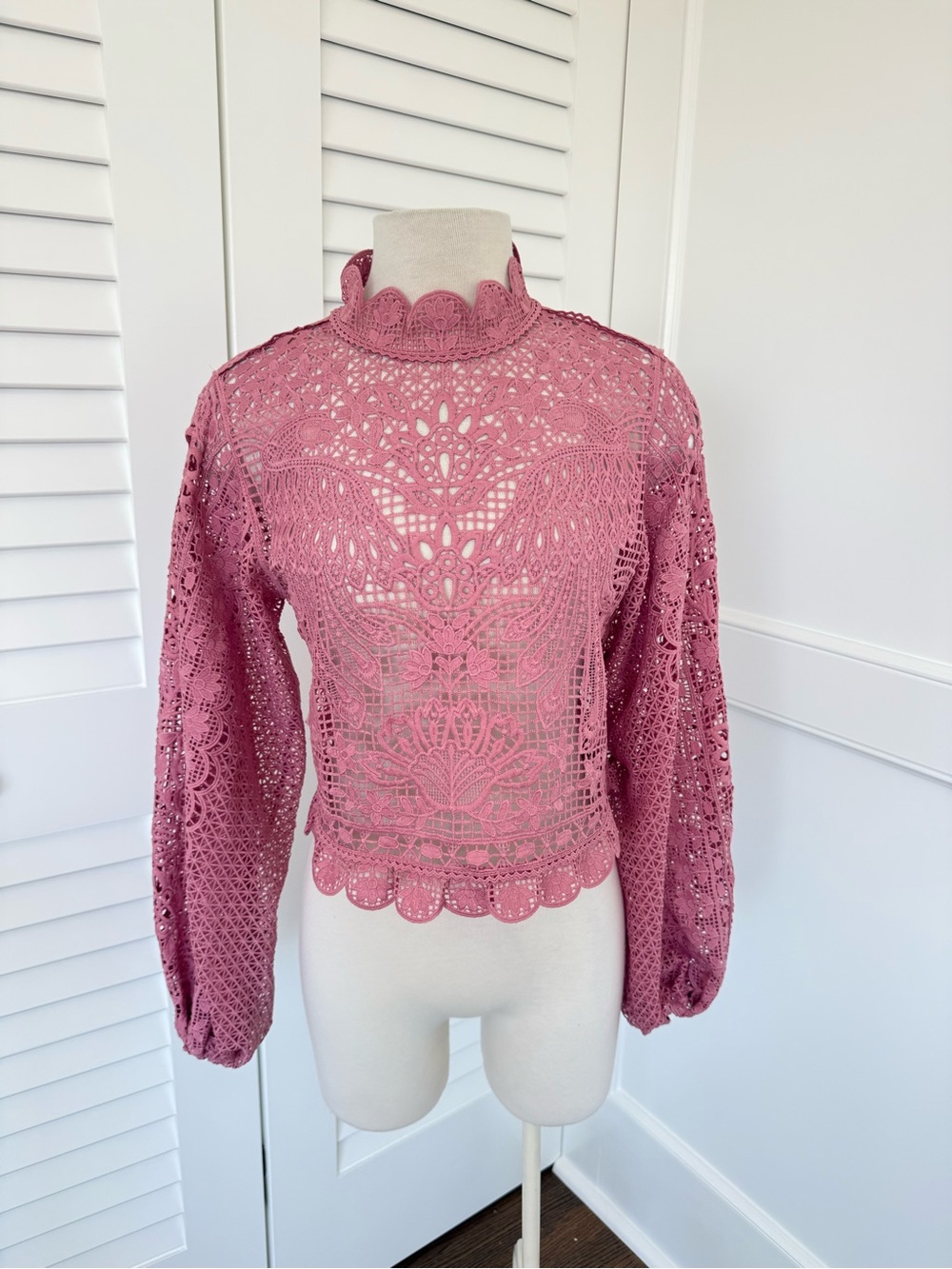 FARM Rio Rose Crochet Mock-Neck Blouse